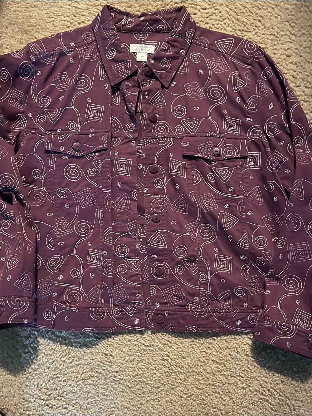 Christopher & Banks Plum Embroidered Geometric Button-Front Shirt